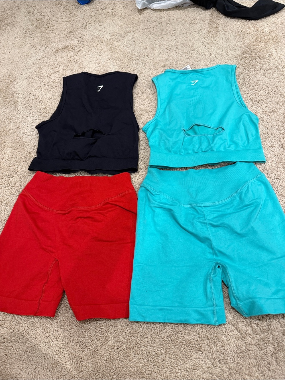Gymshark Black Crop Top with Red & Teal Bike Shorts Set - Picture 5 of 5